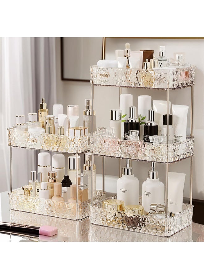 منظم مكياج فاخر وأنيق، طبقتان من الأكريليك الأبيض الكريستالي، سعة عالية، مقاوم للخدش، سهل التنظيف، منظم لسطح حوض الحمام - Image 2